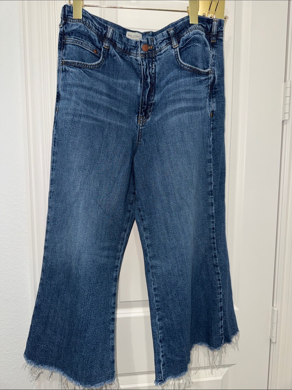 Pilcro Blue Wide-Leg Frayed Hem Jeans